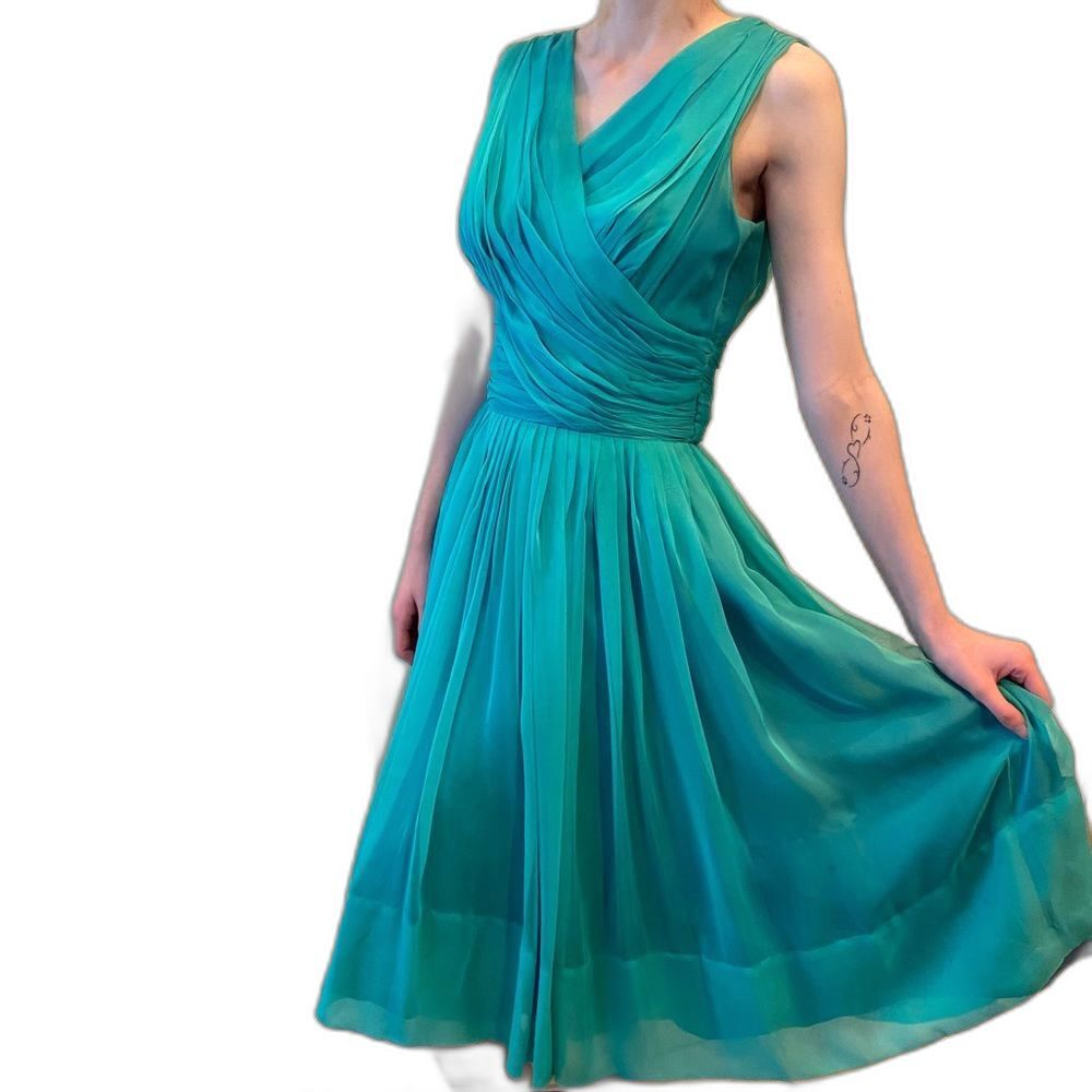 Vintage60s Prom dress Poie de Soie Biltmore Hotel Couture Santa Barbara Aqua M